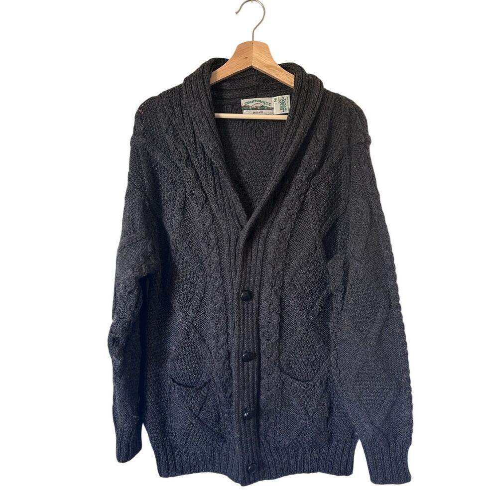 Arancrafts Aran Crafts Ireland 100% Merino Wool Men's M Cable Knit Cardigan
